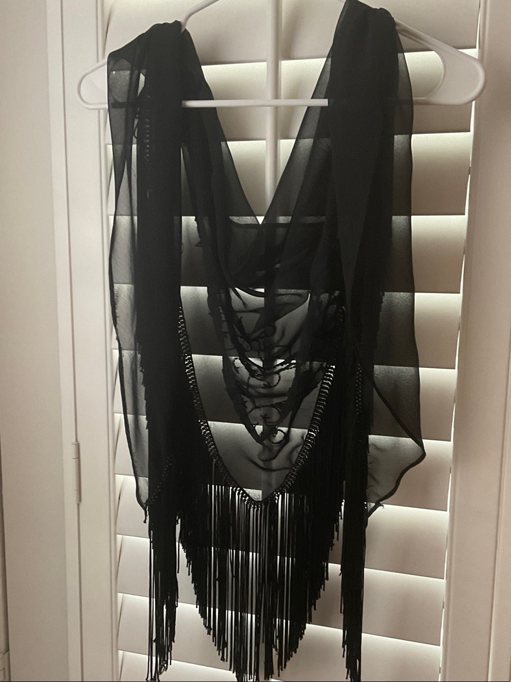 Black Sheer Fringe Shawl Scarf
